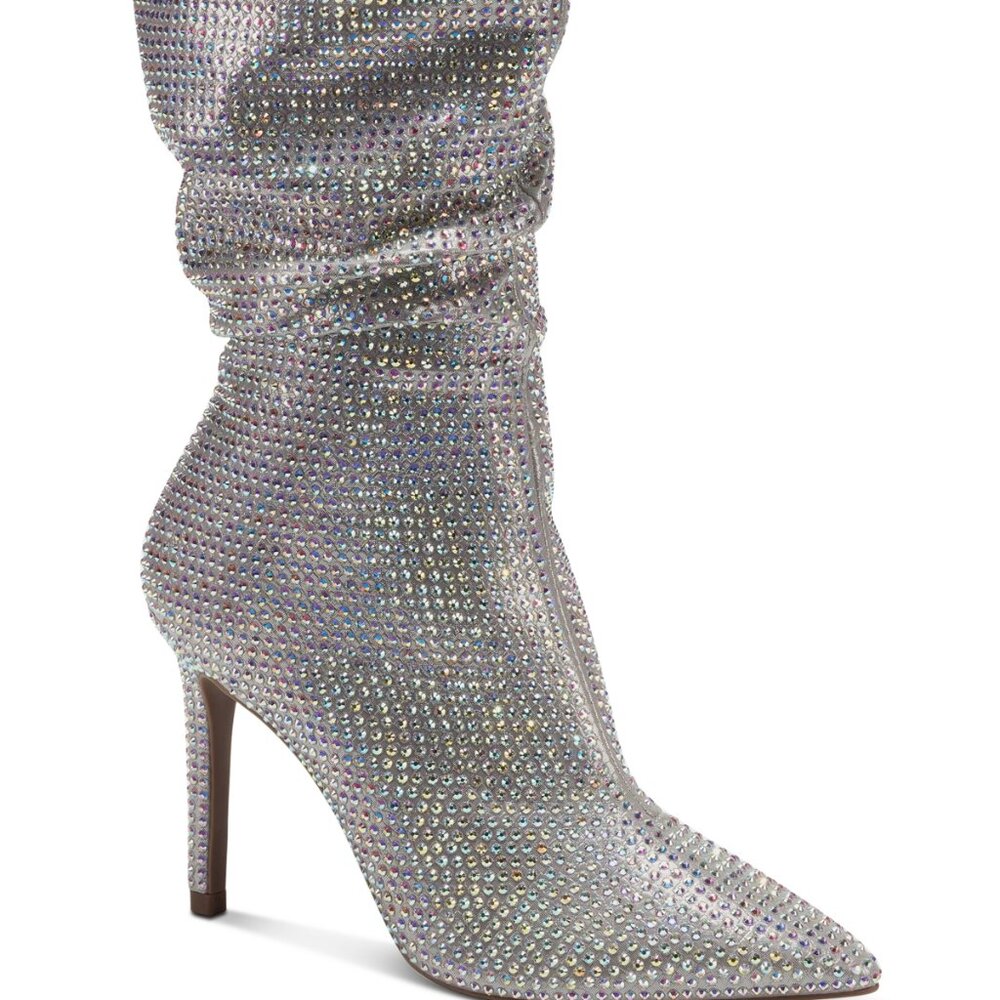 Thalia Sodi Women's Raquell Rhinestone Slouch Dress Boots - Silver Bling